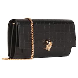Alexander Mcqueen-Alexander McQueen Skull Leather Chain Wallet-Black