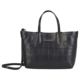 Alexander Mcqueen-Mini Shopper Leather Tote-Blue