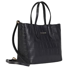 Alexander Mcqueen-Mini Shopper Leather Tote-Blue