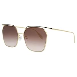 Alexander Mcqueen-Square-Frame Metal Sunglasses-Golden,Metallic