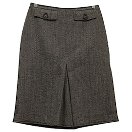 Victoria Beckham-Victoria Beckham A-Line Skirt with Pockets in Brown Wool-Brown