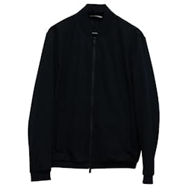 Armani-Armani Seersucker Bomber Jacket in Navy Blue Cotton-Blue,Navy blue