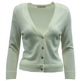 Tory Burch Cardigan com botões de logotipo em lã creme Branco Cru