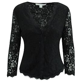 Diane Von Furstenberg-Diane Von Furstenberg Long Sleeves Lace Top in Black Rayon-Black