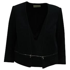 Sandro-Sandro Paris Elbow-length Sleeves Zipper-trim Jacket in Black Wool-Black