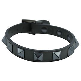 Pulseira Valentino Rockstud em couro cinza Cinza
