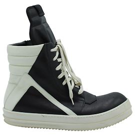 Rick Owens Geobasket Sneaker aus schwarzem Leder Schwarz