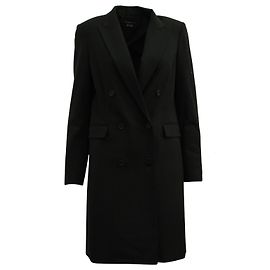 Mit Theory gefütterter Brust-Trenchcoat aus schwarzer Wolle Schwarz
