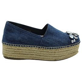 Miu Miu Espadrilles with Crystal Embellishment in Blue Denim Blue