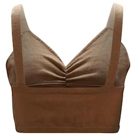 Autre Marque-Cami NYC Shirred Crop Top in Brown Cotton-Brown,Beige
