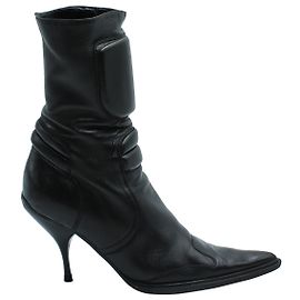 Miu Miu Ankle Boots in Black Leather Black