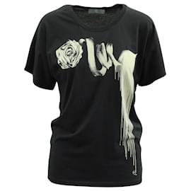 Autre Marque-Alexander McQueen Rose Print Pattern T-Shirt in Black Cotton-Black