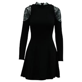 Alice + Olivia-Alice + Olivia Kurzes Kleid mit Spitzenkragen in schwarzer Viskose-Schwarz