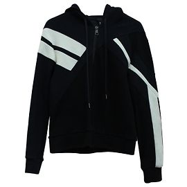 Neil Barrett Geometric Print Zip Up Hooded Jacket in Black Lyocell Black