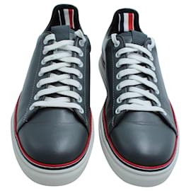 Thom Browne-Thom Browne VIitello Tennis Shoes in Grey Calf Leather-Grey