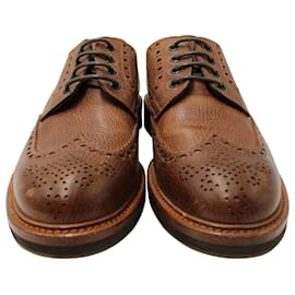 Brunello Cucinelli-Brunello Cucinelli Zapatos con punta de ala pedrería en cuero marrón-Castaño