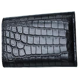 Yves Saint Laurent-Yves Saint Laurent Croc-Embossed Short Wallet in Black Leather-Black