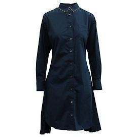 Sacai Langarm-Hemdkleid mit plissiertem Saum aus blauer Baumwolle Blau Marineblau