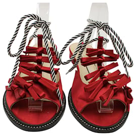 N°21-N21 Ankle Tie Sandals in Red Satin -Red