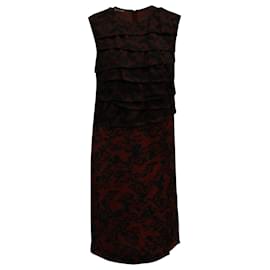 Dries Van Noten-Vestido recto con volantes escalonados y estampado de remolinos en viscosa roja de Dries Van Noten-Roja