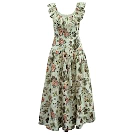 Ulla Johnson-Ulla Johnson Ruffled Floral Dress in Cream Cotton -White,Cream
