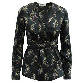 Sandro Paris Aya Tiger Print Blouse in Black Print Polyester Black