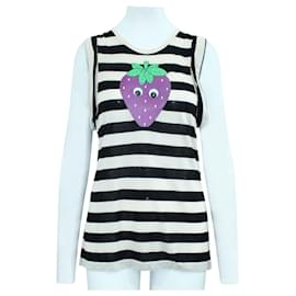 Mulberry-Casual Striped Top with Purple Strawberry Motif-Other