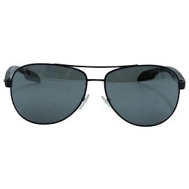 Prada SPS 53V Aviator Sunglasses in Black Metal Black