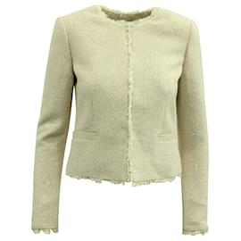 Alice + Olivia-Alice + Olivia Tweed Jacket with Frayed Trim in Ivory Cotton-White,Cream