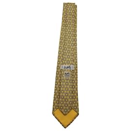 Hermès-Cravate Hermes Imprimée en Soie Jaune-Jaune