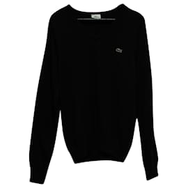 Lacoste-Suéter con cuello de pico y logotipo de Lacoste en lana negra-Negro
