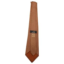 Hermès-Hermes H Logo Pattern Tie in Orange Silk -Other