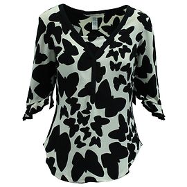 Diane Von Furstenberg Retta-Bluse mit Schmetterlingsdruck aus schwarzer und weißer Seide Schwarz
