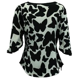 Diane Von Furstenberg-Diane Von Furstenberg Retta-Bluse mit Schmetterlingsdruck aus schwarzer und weißer Seide-Schwarz