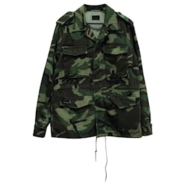 Saint Laurent-Saint Laurent Camouflage with Love-Embroidered Patch Parka in Green Cotton-Green