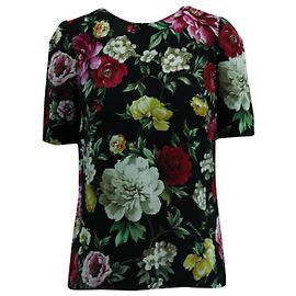 Dolce & Gabbana Top mit Blumendruck aus schwarzer Viskose Schwarz