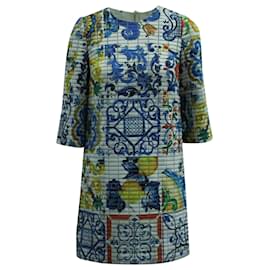 Dolce & Gabbana-Vestido com estampa de mosaico Dolce & Gabbana em poliéster multicolorido-Multicor