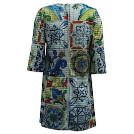 Dolce & Gabbana-Vestido com estampa de mosaico Dolce & Gabbana em poliéster multicolorido-Multicor