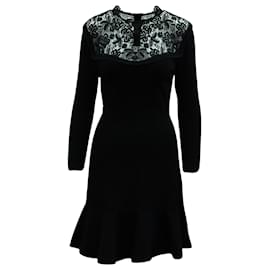 Erdem-Erdem Short Dress With Lace Panel in Black Viscose-Black