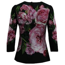 Dolce & Gabbana-Dolce & Gabbana Pink Rose Print in Black Viscose-Black