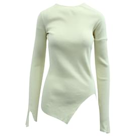 Helmut Lang-Helmut Lang Twisted Rib Asymmetric Sweater in White Paper Yarn-White,Cream