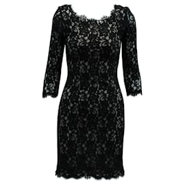 Diane Von Furstenberg-Diane Von Furstenberg Lace Long Sleeves Dress in Black Rayon  -Black