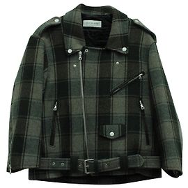 Dries Van Noten Vorna Plaid Oversized Wool Biker Jacket in Multicolor Wool Multiple colors