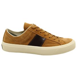 Tom Ford Cambridge Polished Leather-Panelled Sneakers in Tan Suede Brown Beige