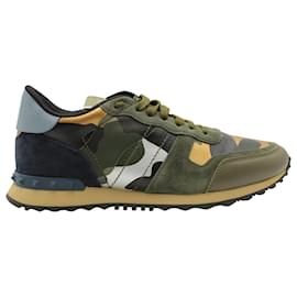Valentino-Valentino Camouflage Rockrunner Sneakers in Green Leather-Green