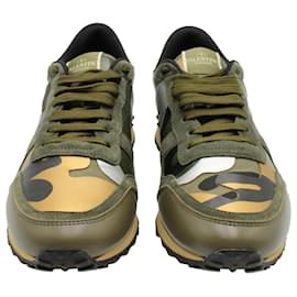 Valentino-Valentino Camouflage Rockrunner Sneakers in Green Leather-Green