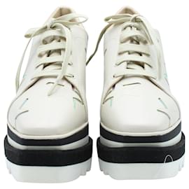 Stella Mc Cartney-Zapatillas Stella McCartney Sneak-Elyse con plataforma en cuero color marfil-Blanco,Crudo