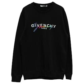 Givenchy-Givenchy Pull Ras du Cou Logo Rainbow Signature en Coton Noir-Noir
