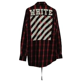 Off White-Camicia a quadri in flanella Off-White in cotone rosso-Altro