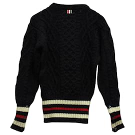 Thom Browne-Thom Browne Cable Knit Sweater in Navy Blue Wool-Blue,Navy blue